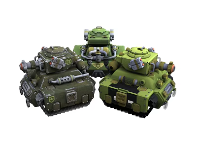 Military Tanks In Green And Dark Color With Mechanical Armor And Turret Design 3d model