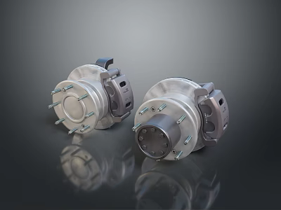 High Quality Car Brake Calipers With Metallic Surface And Bolt Components 3d model