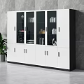 Modern White Bookcase With Glass Doors And Storage Cabinets For Books And Decorative Items