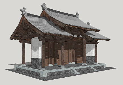 Chinese-style Gate Village Dwelling Gate 3d model