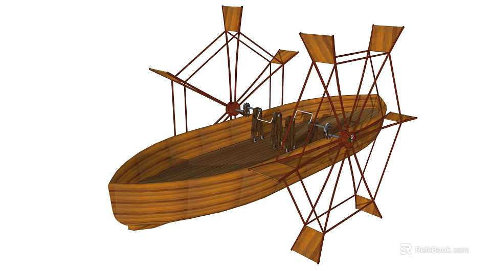Vintage Wooden Boat With Large Paddle Wheels And Intricate Wooden Structure 3d model 