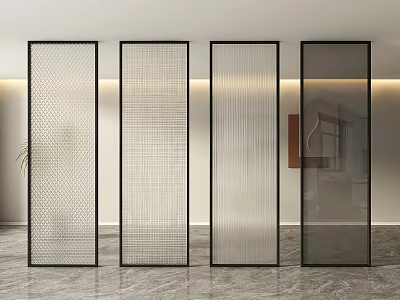 Modern Interior Design With Textured Glass Room Dividers And Decorative Screens 3d model