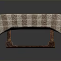 Long Rectangular Coffee Table With Brown And White Plaid Tablecloth And Wooden Legs