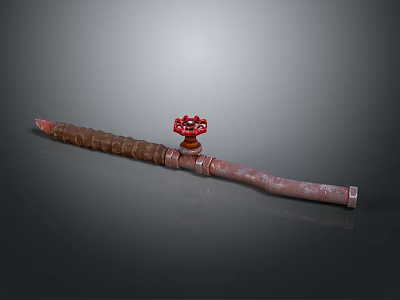 Industrial Equipment Long Cylindrical Pipe Featuring Red Valve Structure And Spiral Patterns In Brown Red 3d model