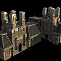 Ancient Stone Architecture Featuring Multiple Towers Spires Arched Doorways And Windows 3d model