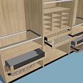 Modern Wardrobe Design With Glass Doors Metal Frame Wooden Interior Shelves And Hanging Rods