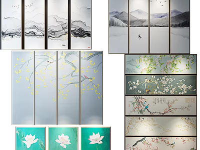 Chinese Style Landscape Paintings With Mountain River Bird And Flower Themes 3d model