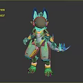 Mechanical Creature Character With Black Green Gold Armor Pointed Ears Futuristic Design Claws And Tail