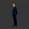 Man in blue suit standing with formal posture against gray background 3d model