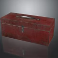 Red Metal Toolbox With Worn Surface Lock And Metal Handle
