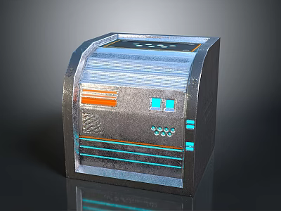Futuristic Tech Device With Metallic Casing Blue Orange Panels And Display Screen 3d model