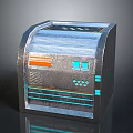 Futuristic Tech Device With Metallic Casing Blue Orange Panels And Display Screen