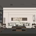 Song Style Living Room Sofa Coffee Table Combination Leisure Chair Sofa Stool Hanging Picture Table Lamp Side Wall Lamp 3d model
