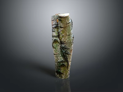 Wood Stone Decorative Column With Natural Bark Texture Green Brown Hues And Artistic Design 3d model