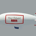 Red and Blue Striped Hot Air Balloon and White Airship with Your Phone HEL Logo