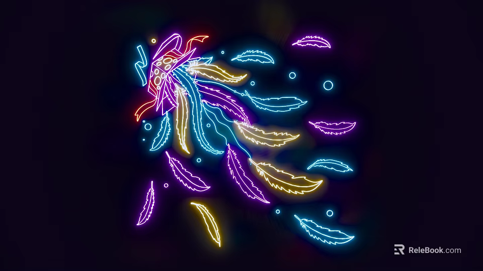 Colorful Neon Decorative Lights with Feather Elements Circular Decorations in Multiple Colors Glowing Dynamic Design 3d model 
