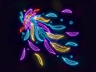 Colorful Neon Decorative Lights with Feather Elements Circular Decorations in Multiple Colors Glowing Dynamic Design 3d model