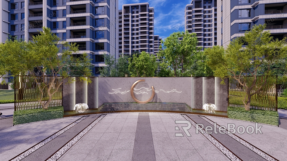 Modern curved waterscape wall model