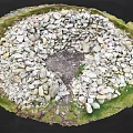 Natural Stone Enclosed Structure With Central Dirt Area And Surrounding Grass 3d model