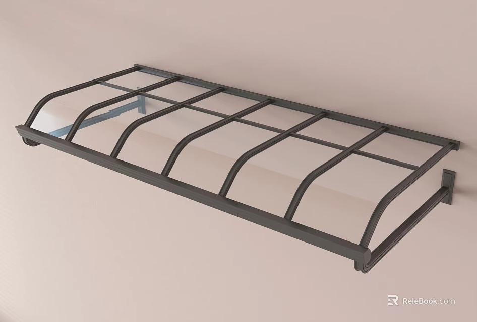 Modern Curved Metal Frame Awning With Transparent Glass Panels Wall Mounted 3d model 