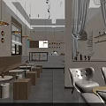 Cozy Dessert Shop Interior With Wooden Benches Round Tables And Copper Pendant Lights