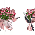 Decorative Ornament Set With Pink Red Roses And Pink Black Wrapping Floral Arrangement