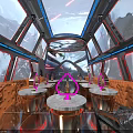 Futuristic KTV Lounge With Neon Lights Digital Screens And Comfortable Seating