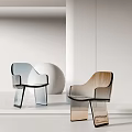 Two Modern Transparent Leisure Chairs With Acrylic Design And White Spherical Decor
