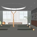 Yoga Studio Fitness Space With Yoga Mats Fitness Balls Bright Windows Green Plant Wall Decor