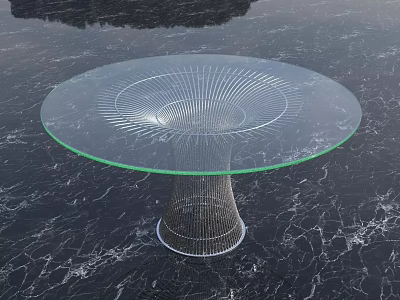 Round Glass Coffee Table with Green Edge and Metal Mesh Base Modern Design 3d model