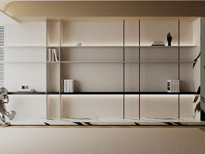 Modern White Bookcase Interior Design With Open Shelves Books And Decorative Items 3d model