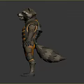 Raccoon Game Movie Character With Orange Vest Green Accents Mechanical Arm Standing Pose