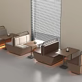 Modern Banquette Booth Sofas With Wooden Frames Beige Cushions And Small Tables 3d model