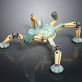 Mechanical Spider Creature Design With Teal Body Yellow Legs And Decorative Patterns 3d model
