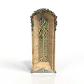 Decorative Architectural Archway With Green Foliage Red Accents And Stained Glass Tree Design