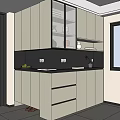 Modern Kitchen Interior Design With Gray Cabinets Black Countertop And Lighting 3d model