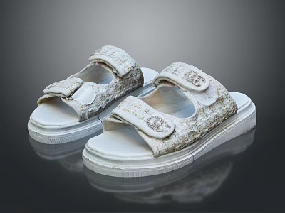 Stylish Comfortable White Sandals With Embellished Straps And Thick Platform Soles 3d model