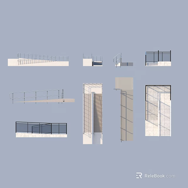 Various Modern Architectural Structural Designs Featuring Railings Balconies And Staircases 3d model