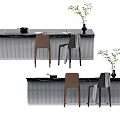 Modern Dining Table Set With Striped Design Chairs Vase Plants And Tableware 3d model