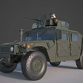 Green Military Humvee Vehicle With Roof Machine Gun Large Tires And Soldier