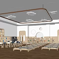 School Bright Multipurpose Classroom With Bookshelves Piano Wooden Desks And Chairs