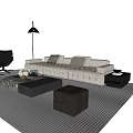Beige Sofa And Glass Coffee Table Set With Multiple Cushions Black Chair And Striped Rug