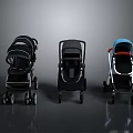 Modern Baby Strollers Display With Black Dark Blue And Light Blue Designs