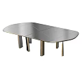 Sleek Modern Dining Table Featuring Oval Dark Wood Top And Gold Black Metal Legs Design