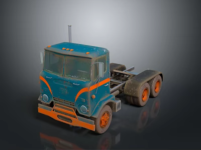 Vintage Blue and Orange Truck With Retro Cab Design And Orange Wheels 3d model