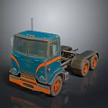 Vintage Blue and Orange Truck With Retro Cab Design And Orange Wheels