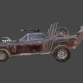 Rusty Modified Post Apocalyptic Car With Weapon Large Tires And Armored Design