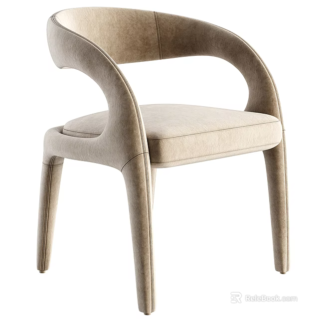 Modern Beige Leisure Chair With Curved Armrest And Comfortable Fabric Seat 3d model 