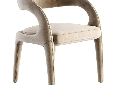 Modern Beige Leisure Chair With Curved Armrest And Comfortable Fabric Seat 3d model