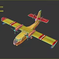Yellow Passenger Plane With Red Stripes On Wings Tail And Twin Propellers Design